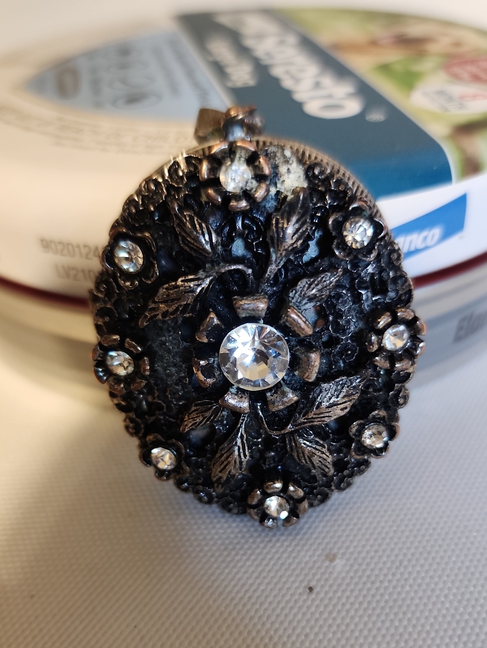 Vintage Victorian Revival Rhinestone Oval Locket Pendant